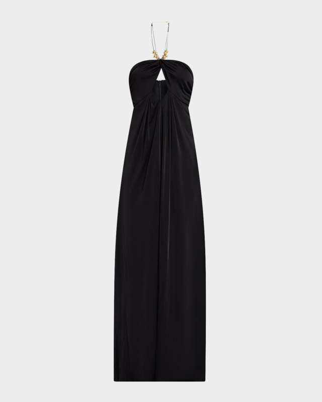 Camryn Cutout Bead-Embellished Halter Gown
